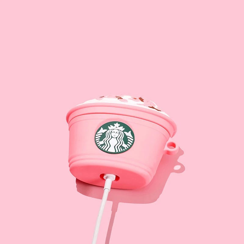pink frappe air pod case with keychain